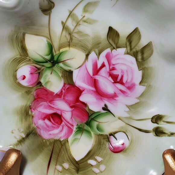 Lefton Candy / Nut Dish Green Heritage Pink Roses Vintage - Picture 4 of 7